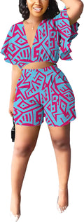 Fooullaide Womens Summer 2 Piece Outfit Set - Sexy V-Neck Crop Set