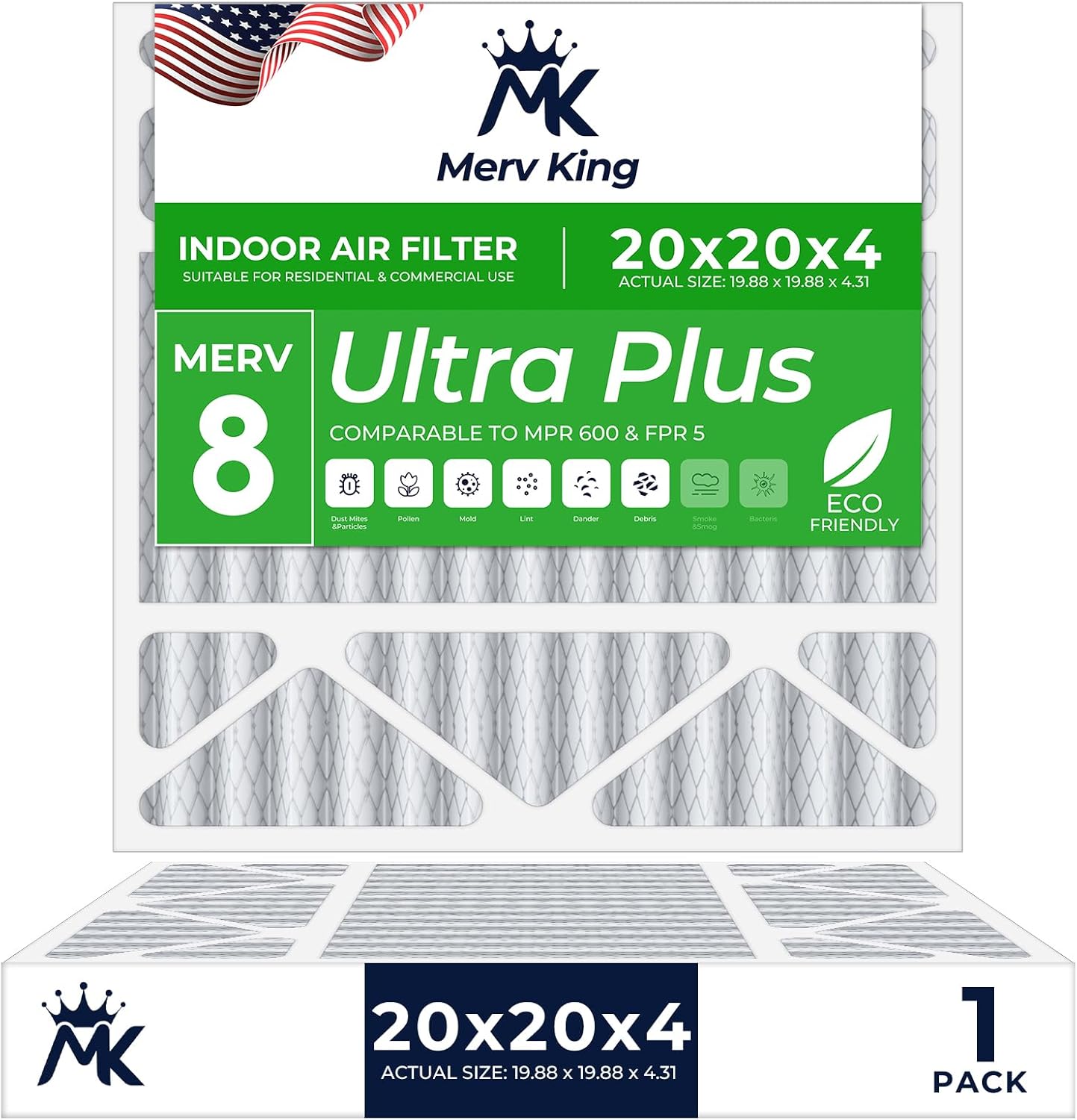 MervKing 20x20x4 Air Filter for HVAC and Furnace Systems