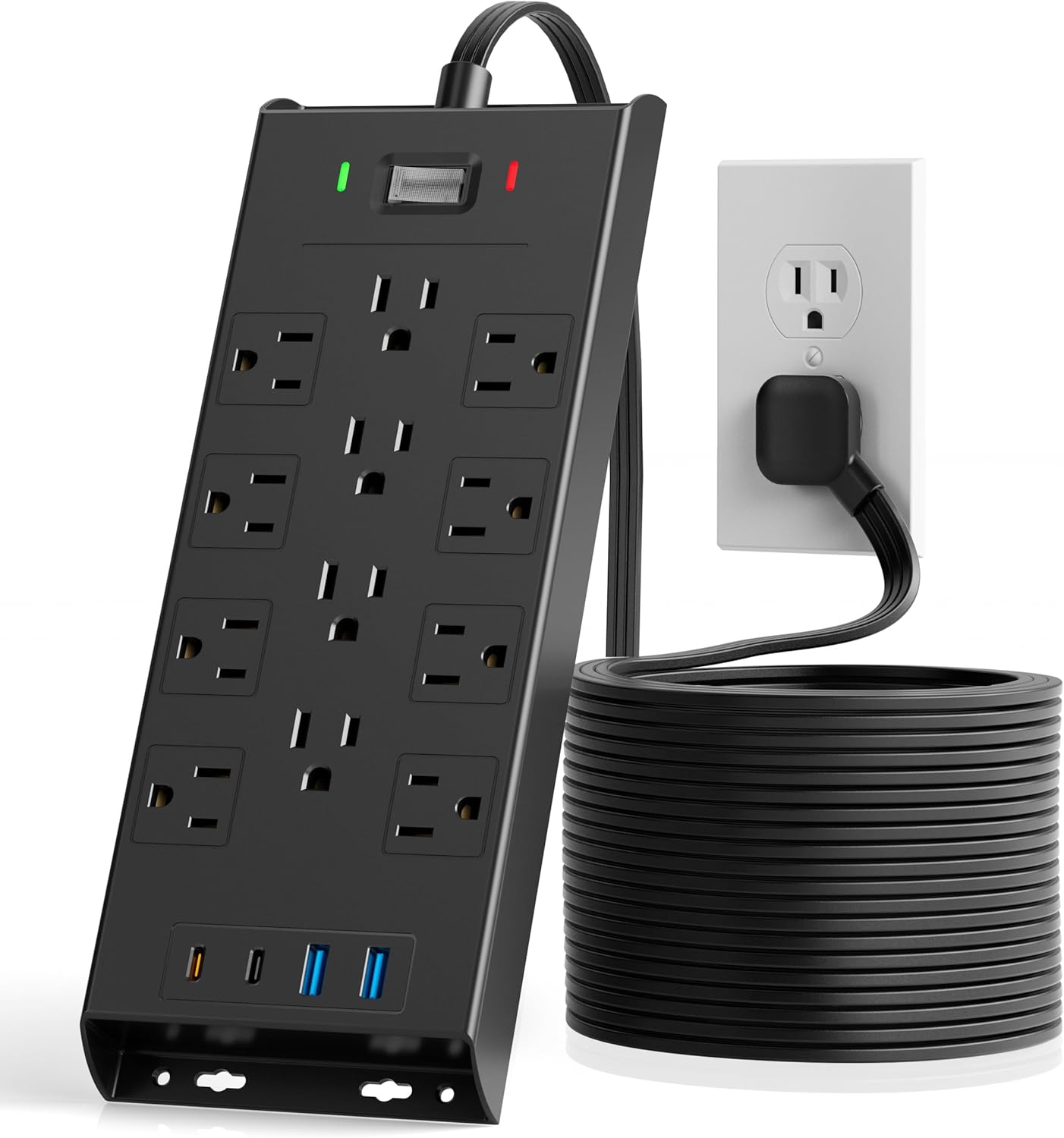 10Ft Flat Plug Surge Protector Power Strip by LeZone