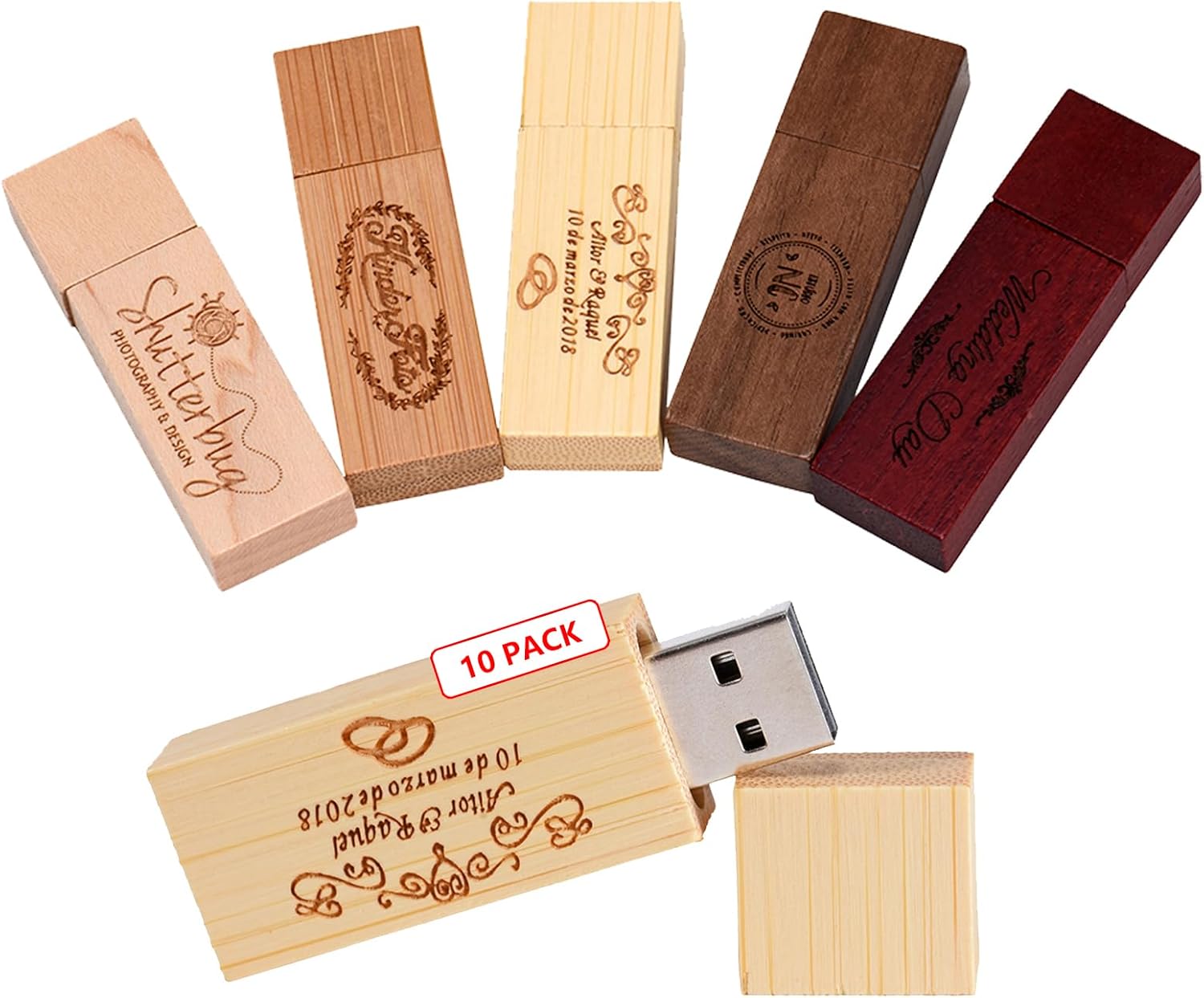 Custom Wood USB Flash Drive with Exquisite Linen Bag for Gifts