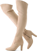 Shoe'N Tale Women Stretch Suede Chunky Heel Over The Knee Boots Top