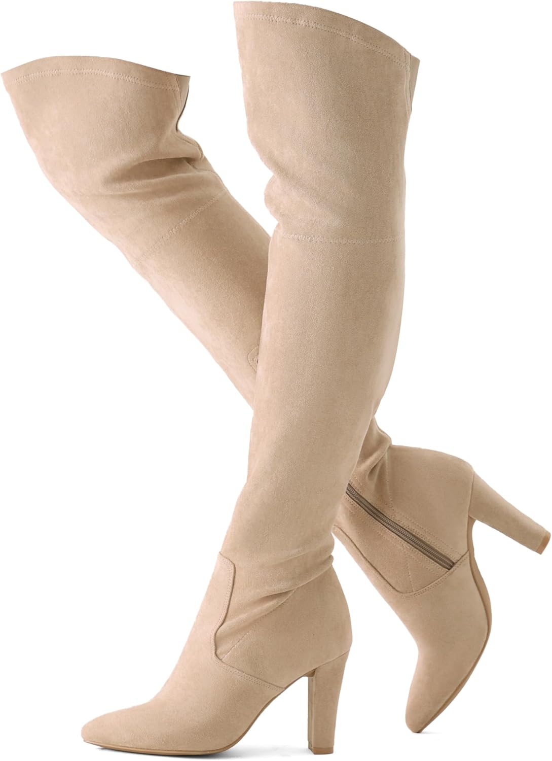 Shoe'N Tale Women Stretch Suede Chunky Heel Over The Knee Boots