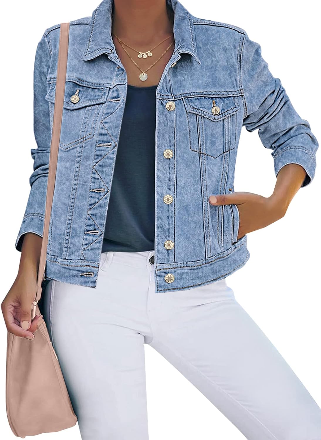 Luvamia Women's Basic Button Down Denim Jacket for All Seasons