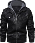 HOOD CREW Mens Stand Collar Faux Leather Zip-Up Motorcycle Jacket