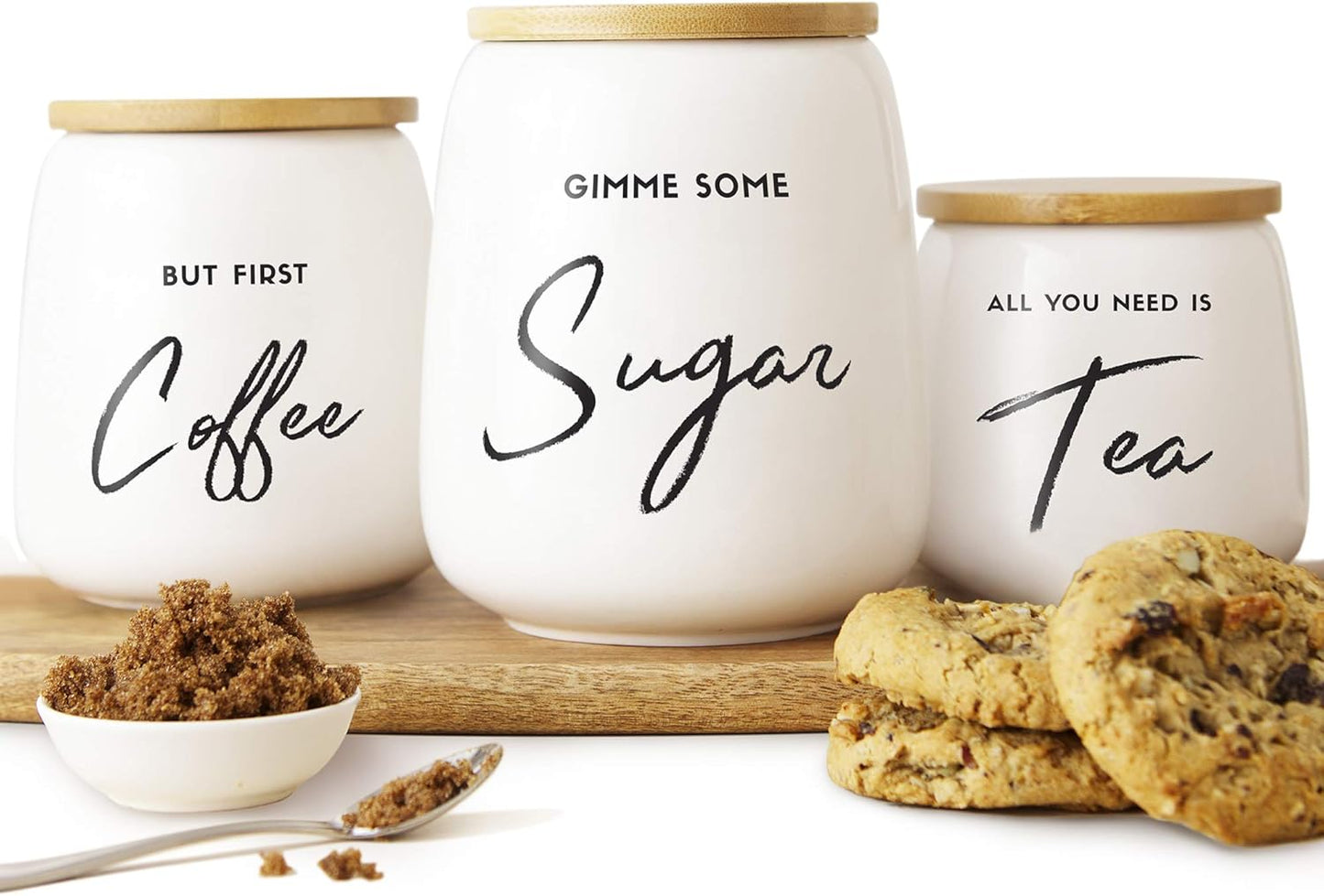 Coffee Tea and Sugar Ceramic Canister Set for Organized Kitchen