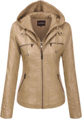 Tanming Womens Faux Leather Jacket Hooded Moto Biker Coat - Versatile