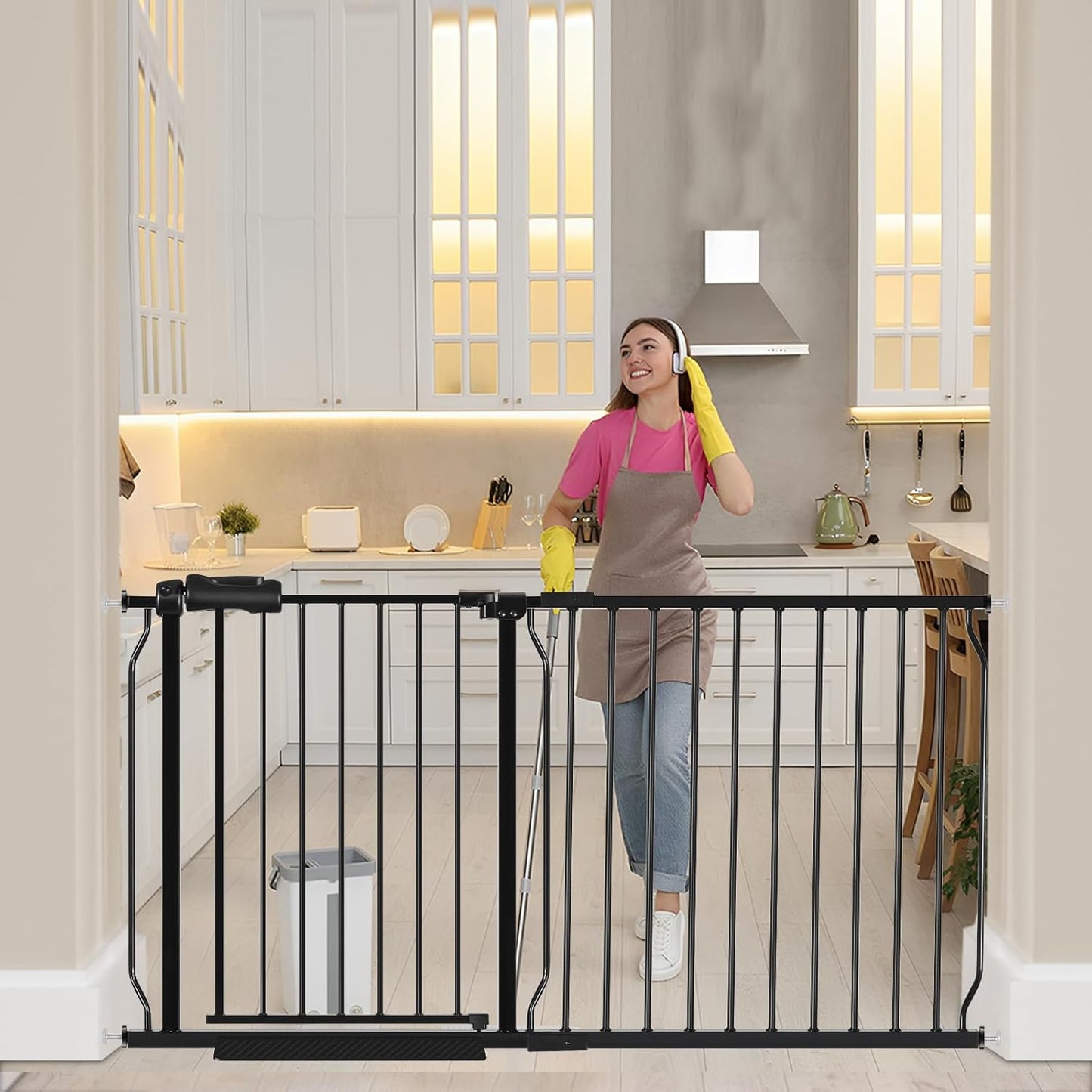 HOOEN 30 Inch Tall Extra Wide Baby Gate for Stairs and Doorways