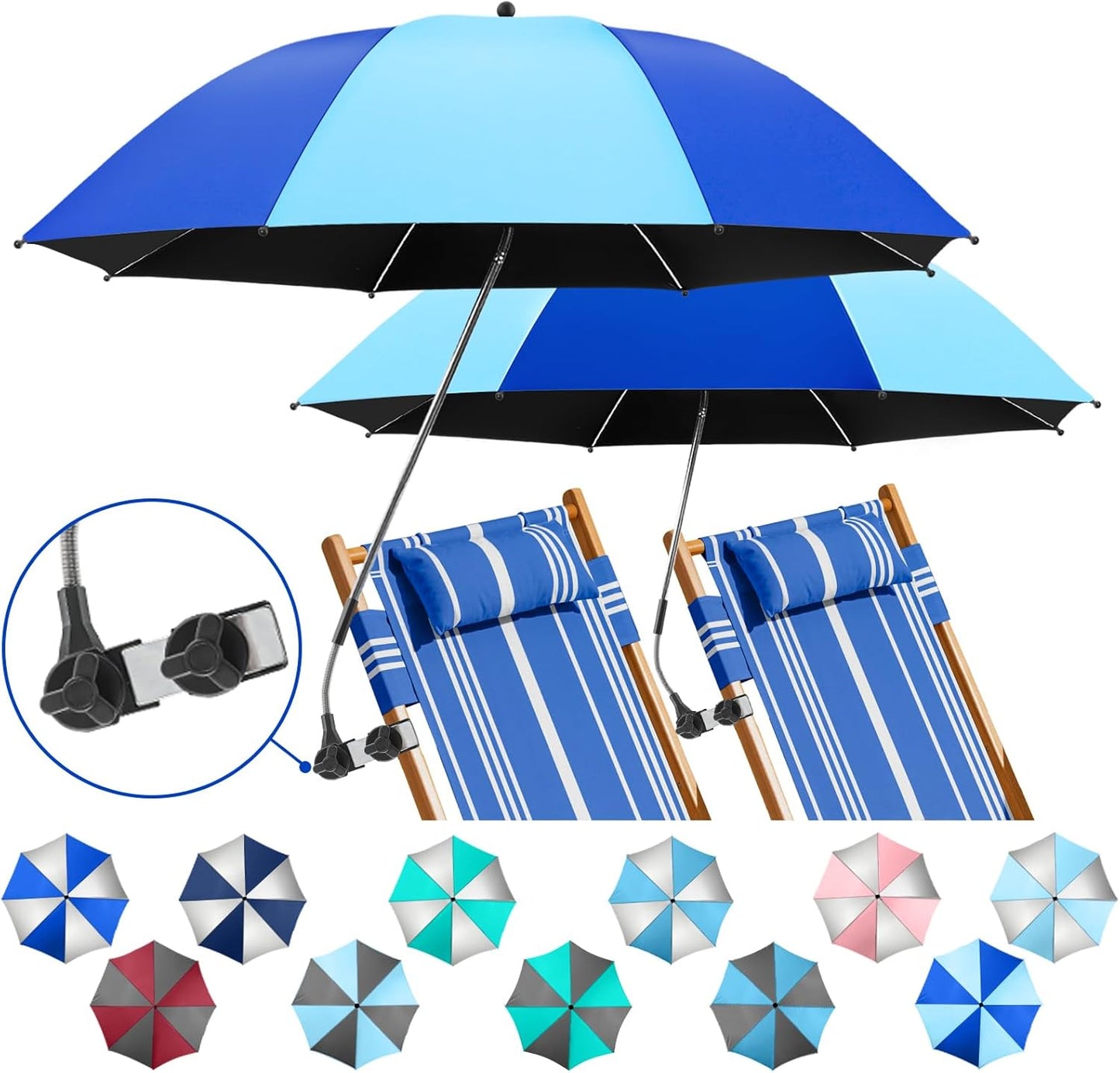 2 Pack Beach Umbrella with 360 Clamp for Ultimate Sun Protection