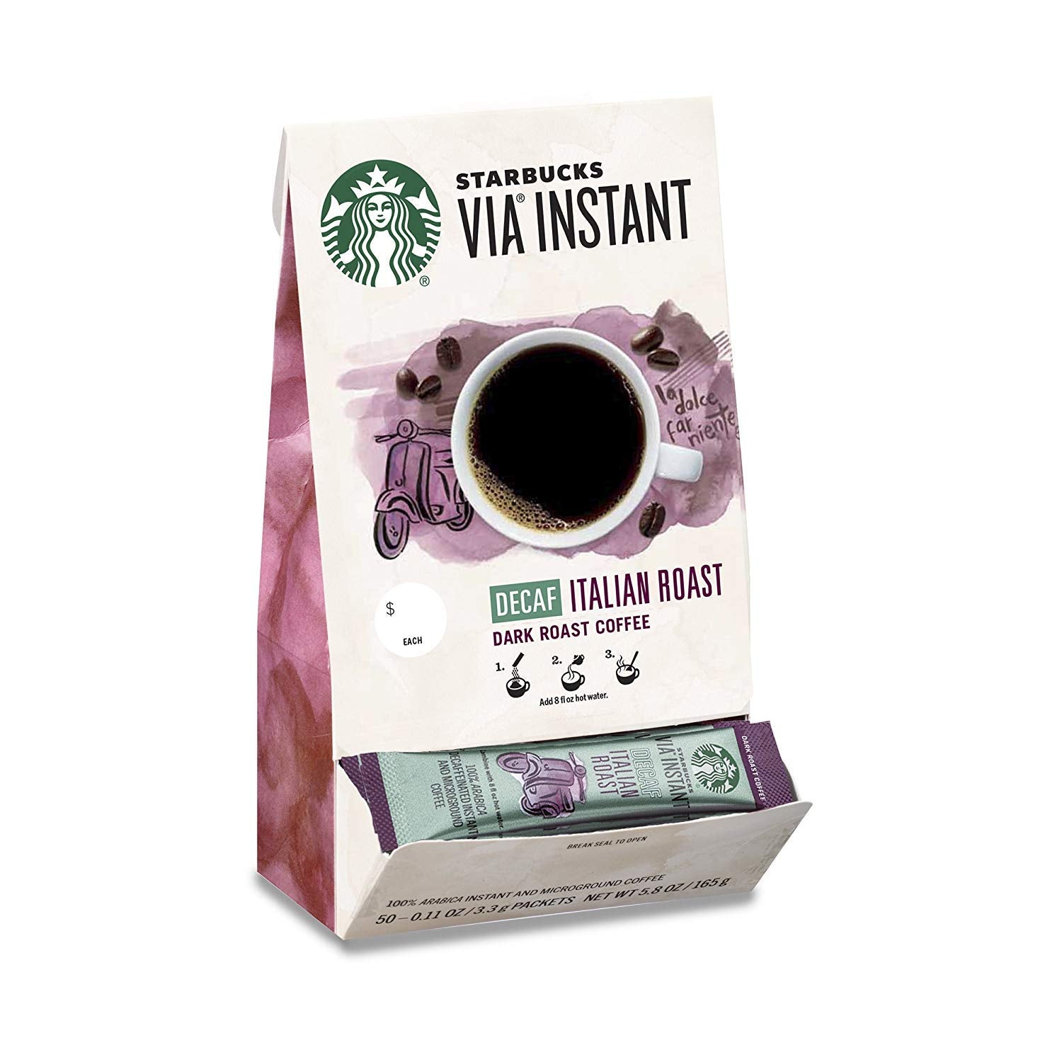 Starbucks VIA Instant Decaf Dark Roast Coffee - 50 Packets
