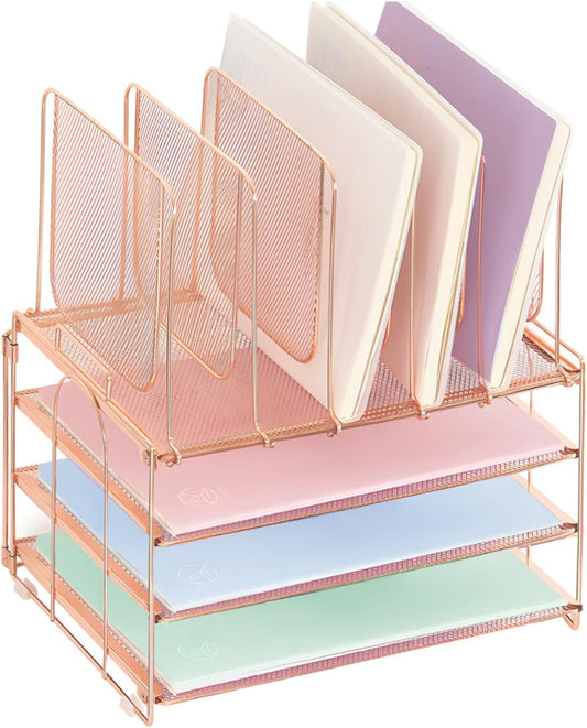 3-Tier Rose Gold File Organizer for Desk