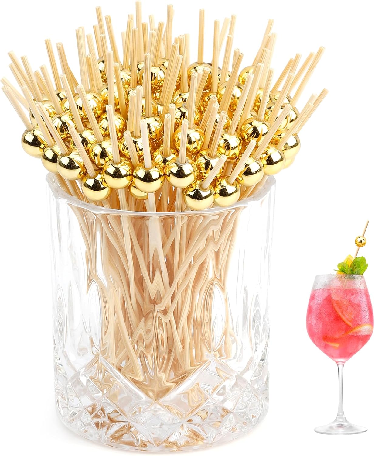 150 Gold Pearl Cocktail Picks for Appetizers