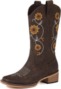 Mid Calf Floral Embroidered Cowboy Boots for Women in Stylish Design