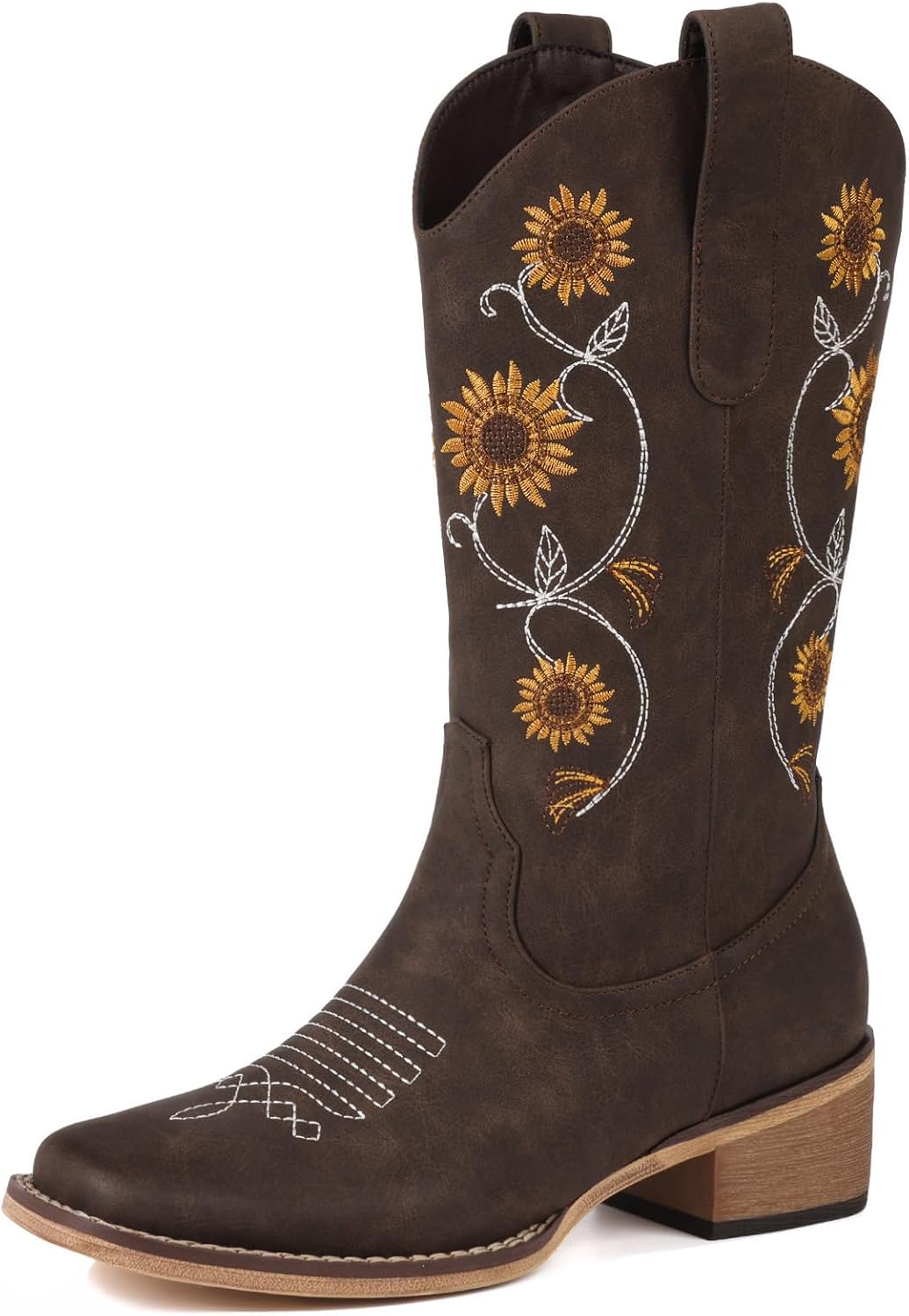 Cowboy Boots for Women - Mid Calf Floral Embroidery Style