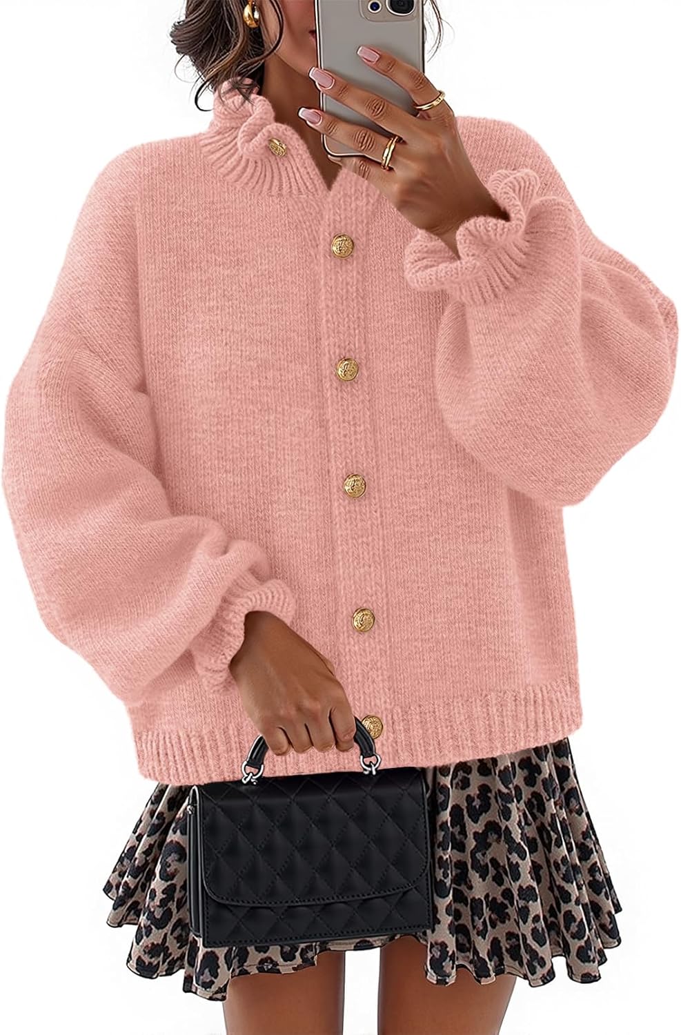 Trendy Ruffle Button Down Chunky Cardigan for Women
