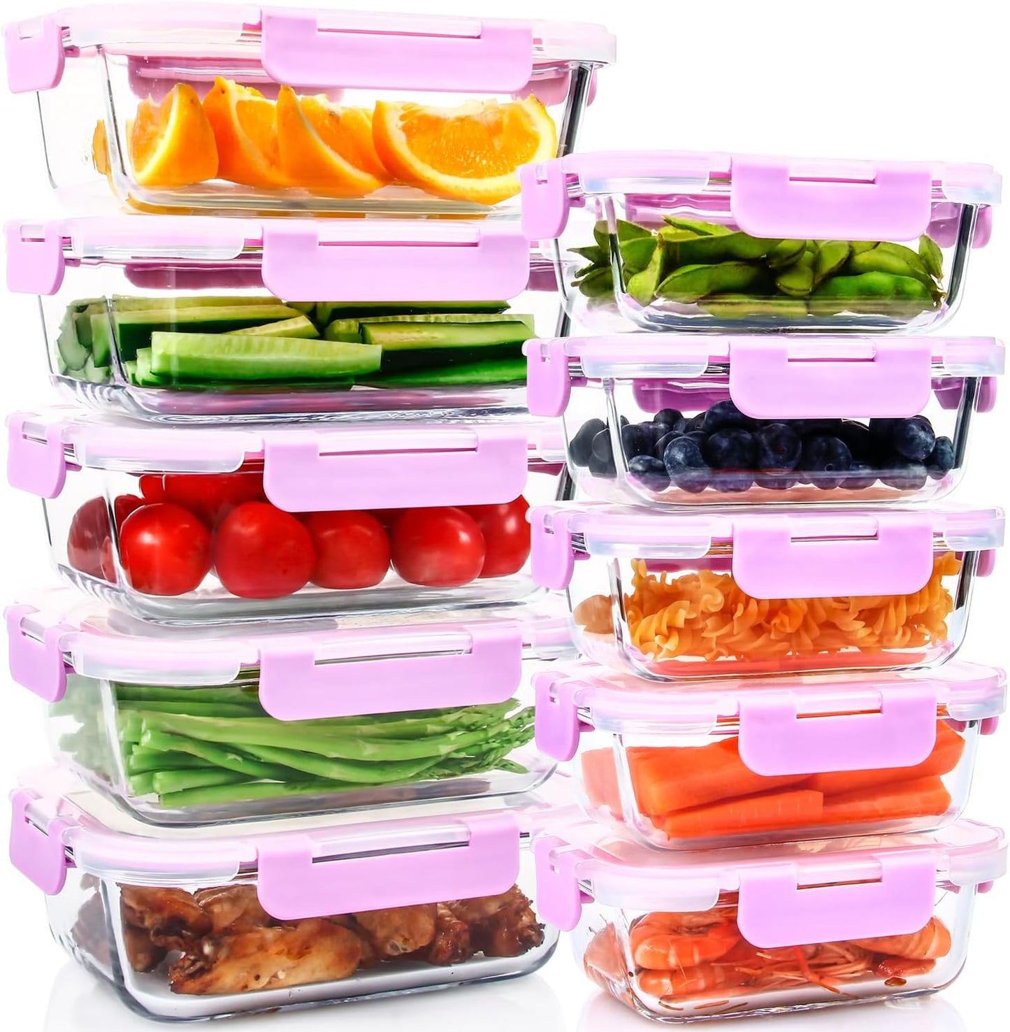 10 Pack Glass Food Storage Containers for Meal Prep and Leftovers