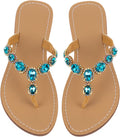 UTIKLIOU Women's Rhinestone Flat Sandals T-Strap Thong Sandals
