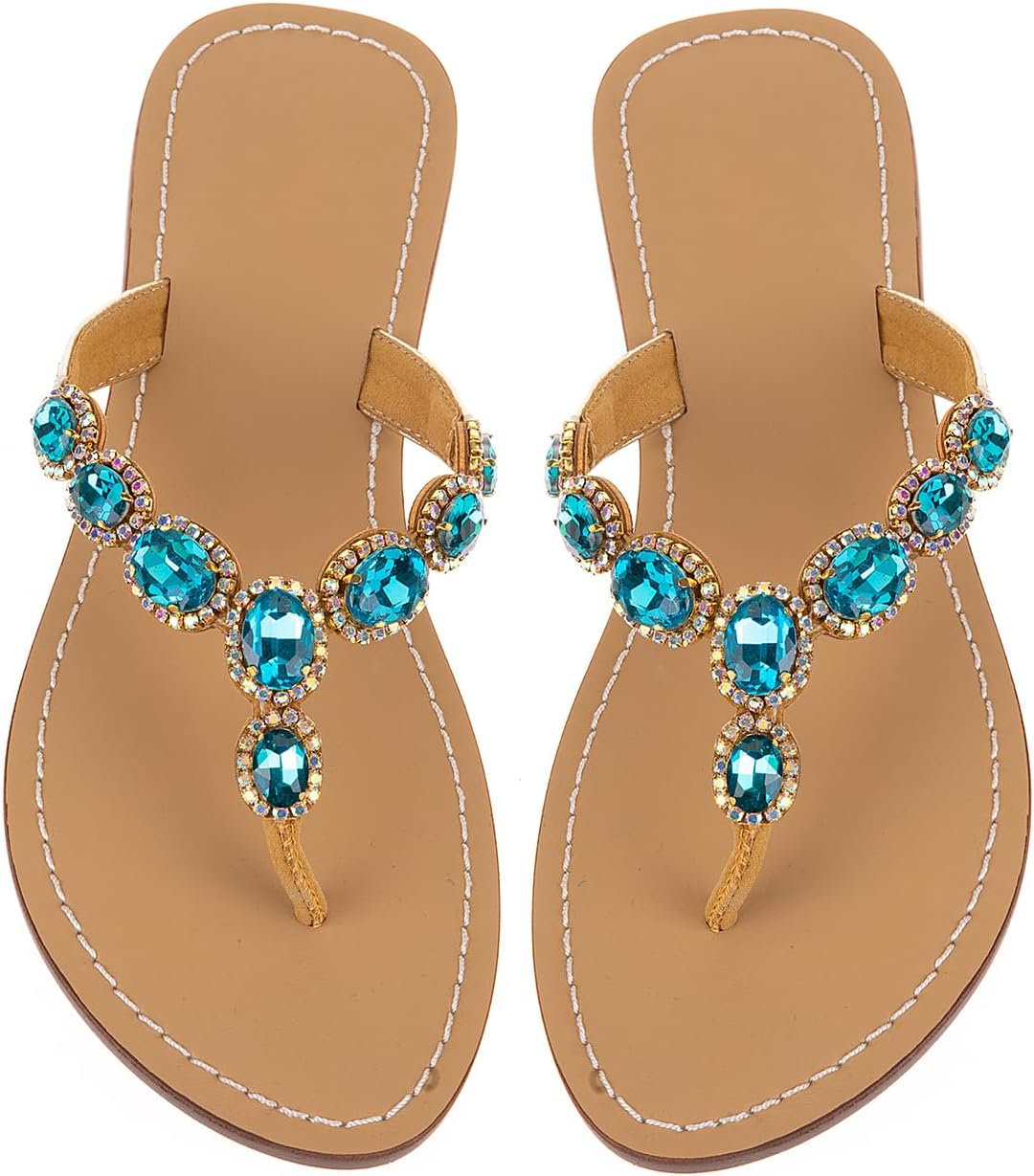 UTIKLIOU Women's Rhinestone Flat Sandals for Summer Style