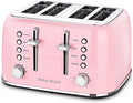 4-Slice Retro Toaster in Pink - Extra Wide Slots, Dual Controls