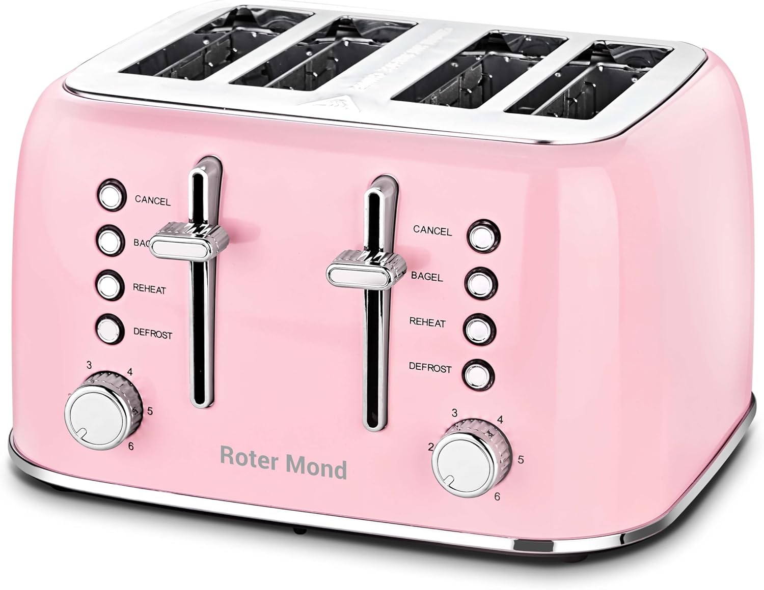Roter Mond Toaster 4 Slice Retro Stainless Steel with Extra Wide Slots