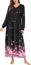 Ekouaer Nightgown Long Sleeve V Neck Full Length Nightshirt - Soft