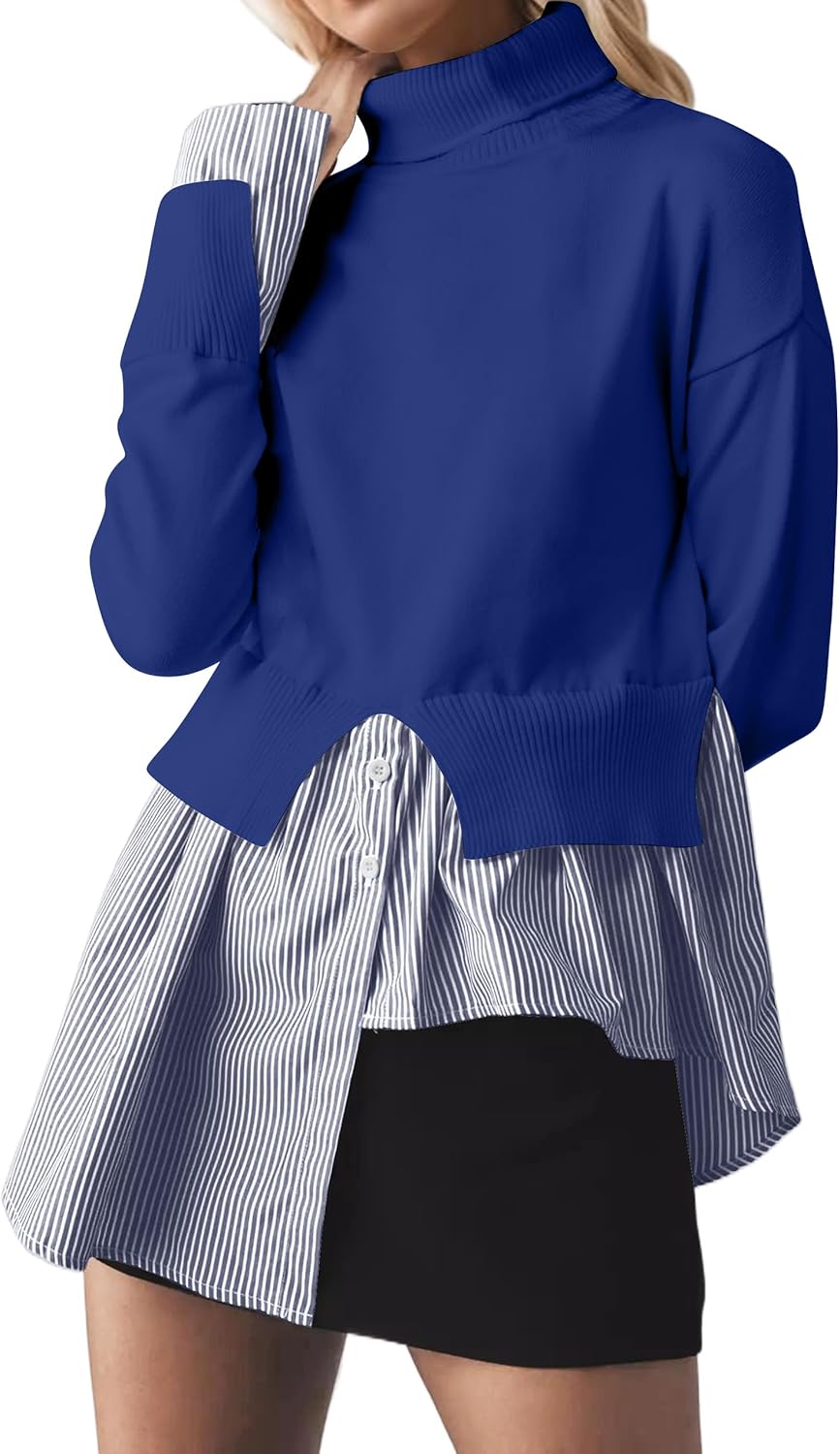 MISSACTIVER Women Slit Turtleneck Patchwork Sweater for Style