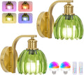 Rechargeable Battery Operated Wall Sconce Set with Green Glass