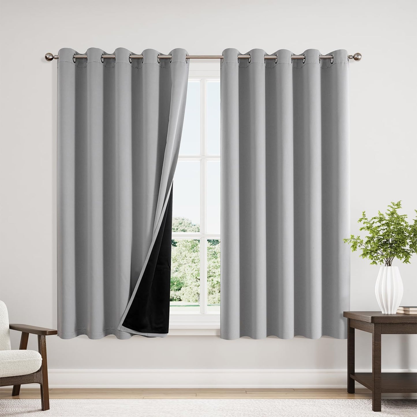 100% Blackout Curtains for Bedroom by ChrisDowa - Light Grey