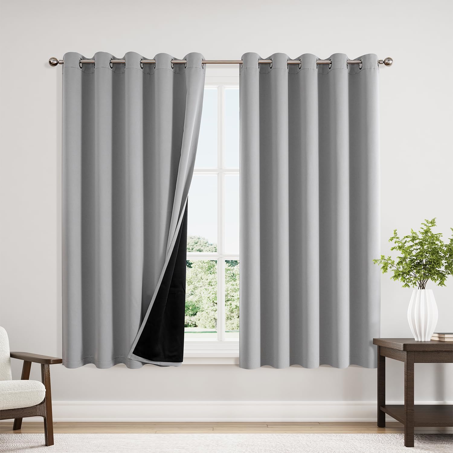 100% Blackout Curtains for Bedroom by ChrisDowa - Light Grey