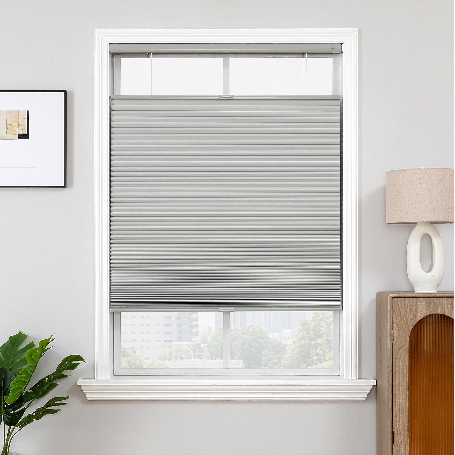 Joydeco No Tools No Drill Blinds for Indoor Windows, Grey 46in W