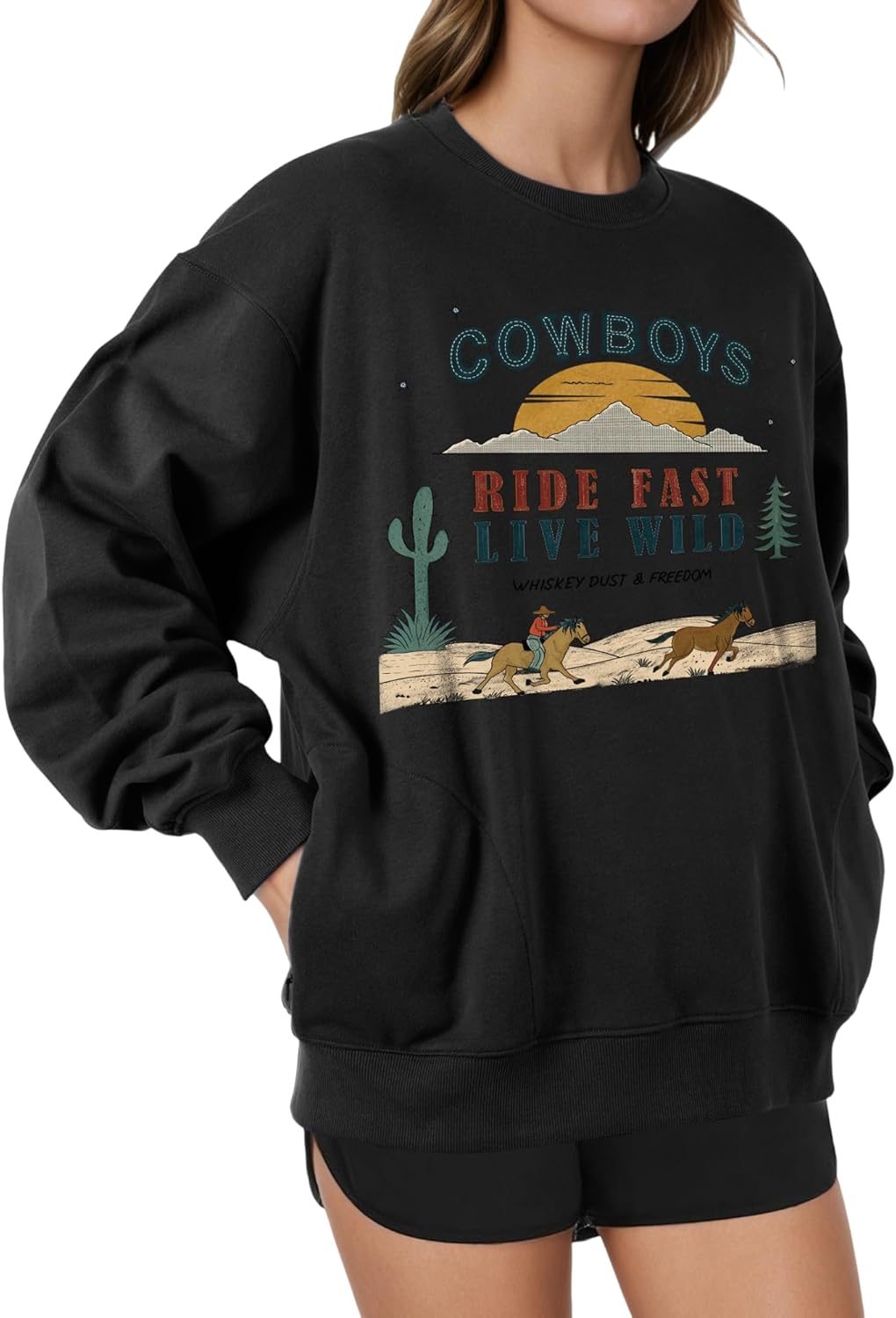 Cozy Oversized Sweatshirt - Graphic Design, Pockets - BAVATIMO