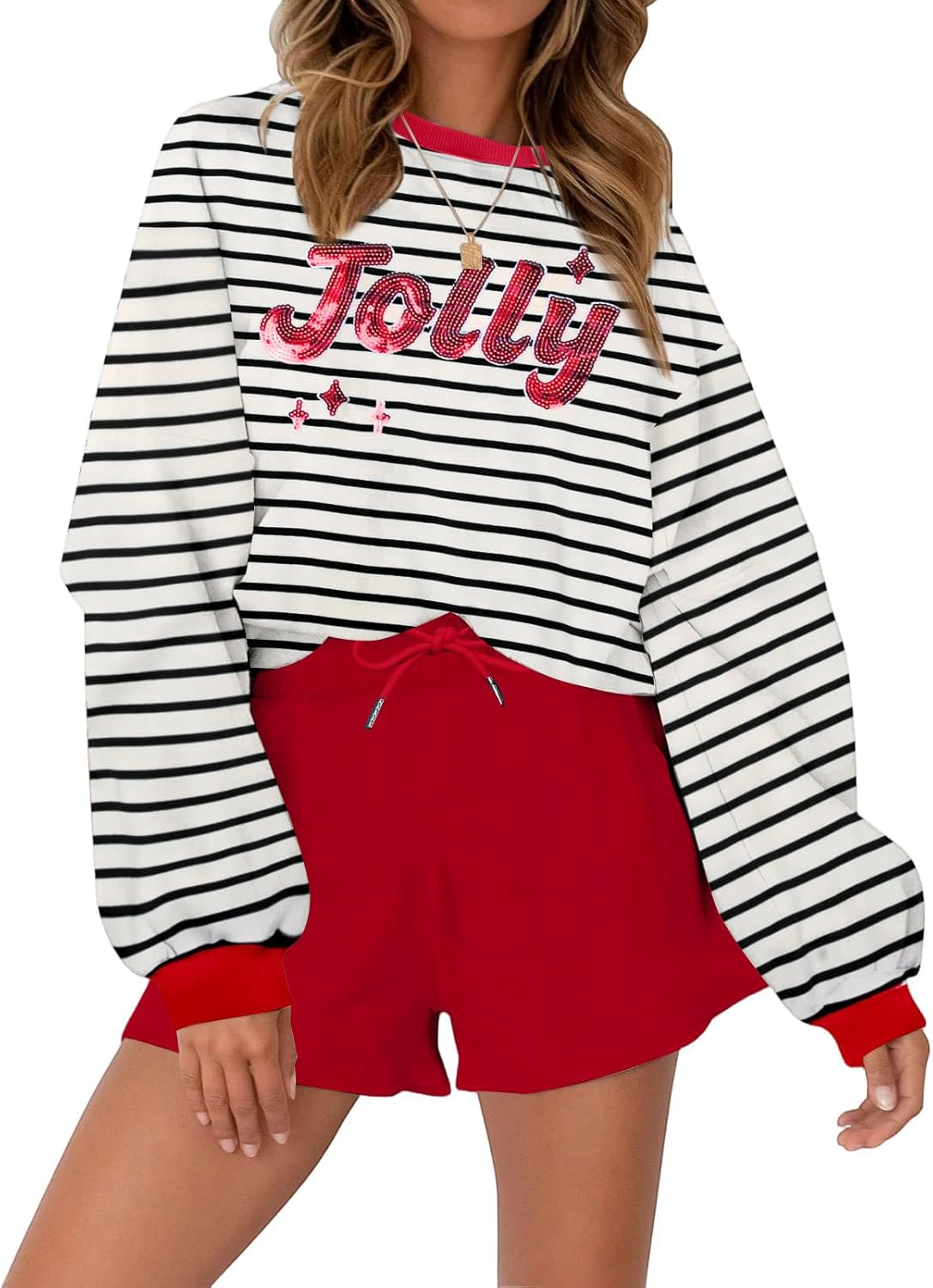 VILOVE Christmas Sweat Shorts Set for Women - Festive Holiday Style