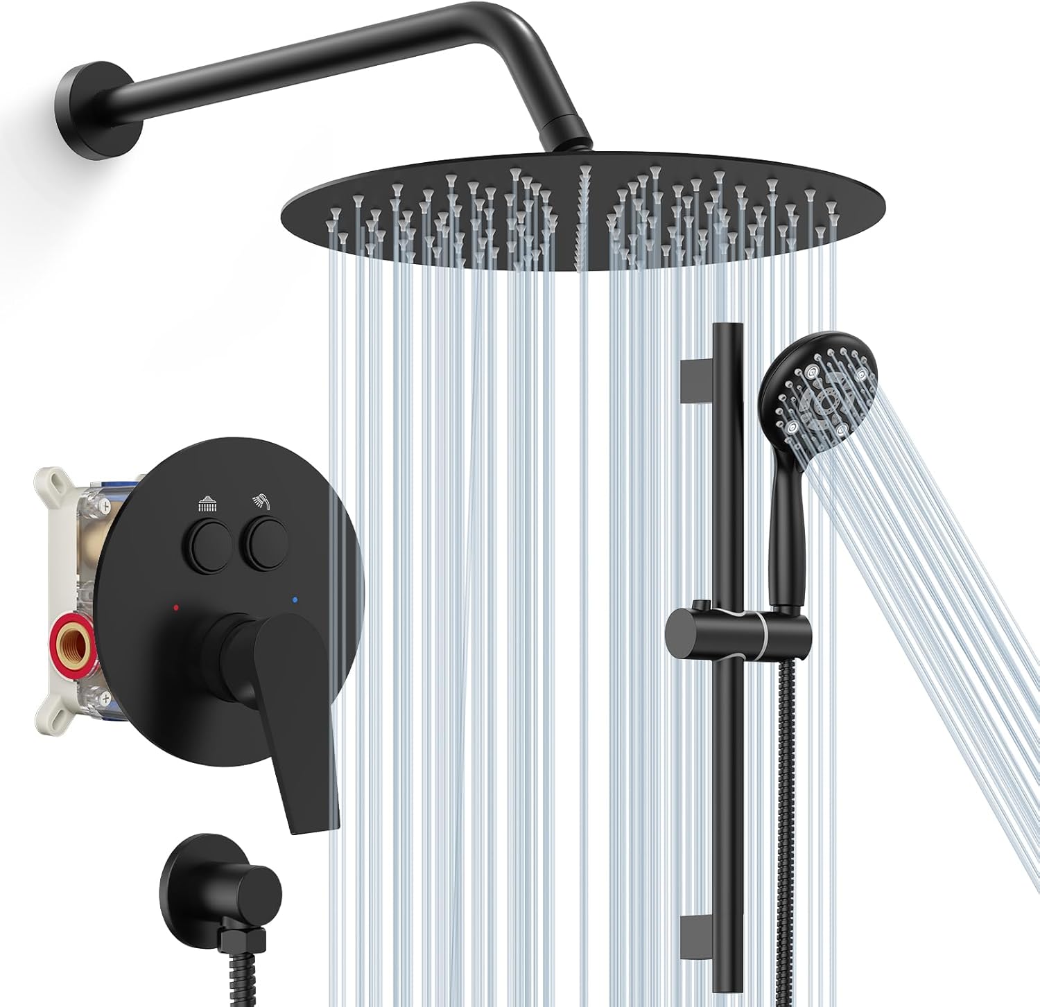 SR SUN RISE Matte Black Shower Faucet Set for Luxurious Showers