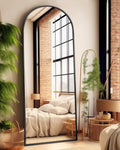 58in x 18in Arched Full Length Mirror - Black Freestanding Floor
