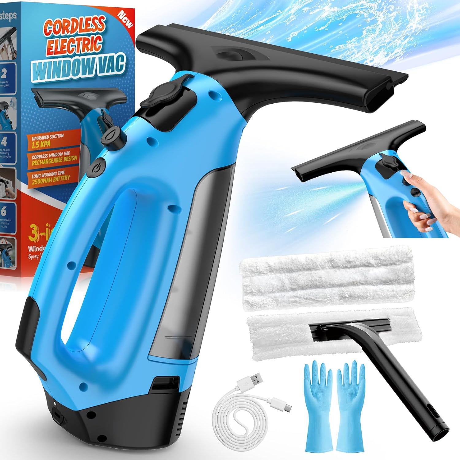 3-in-1 Rechargeable Window Vacuum Squeegee for Efficient Cleaning