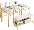 Dining Table Set for 4 with Upholstered Bench and Chairs