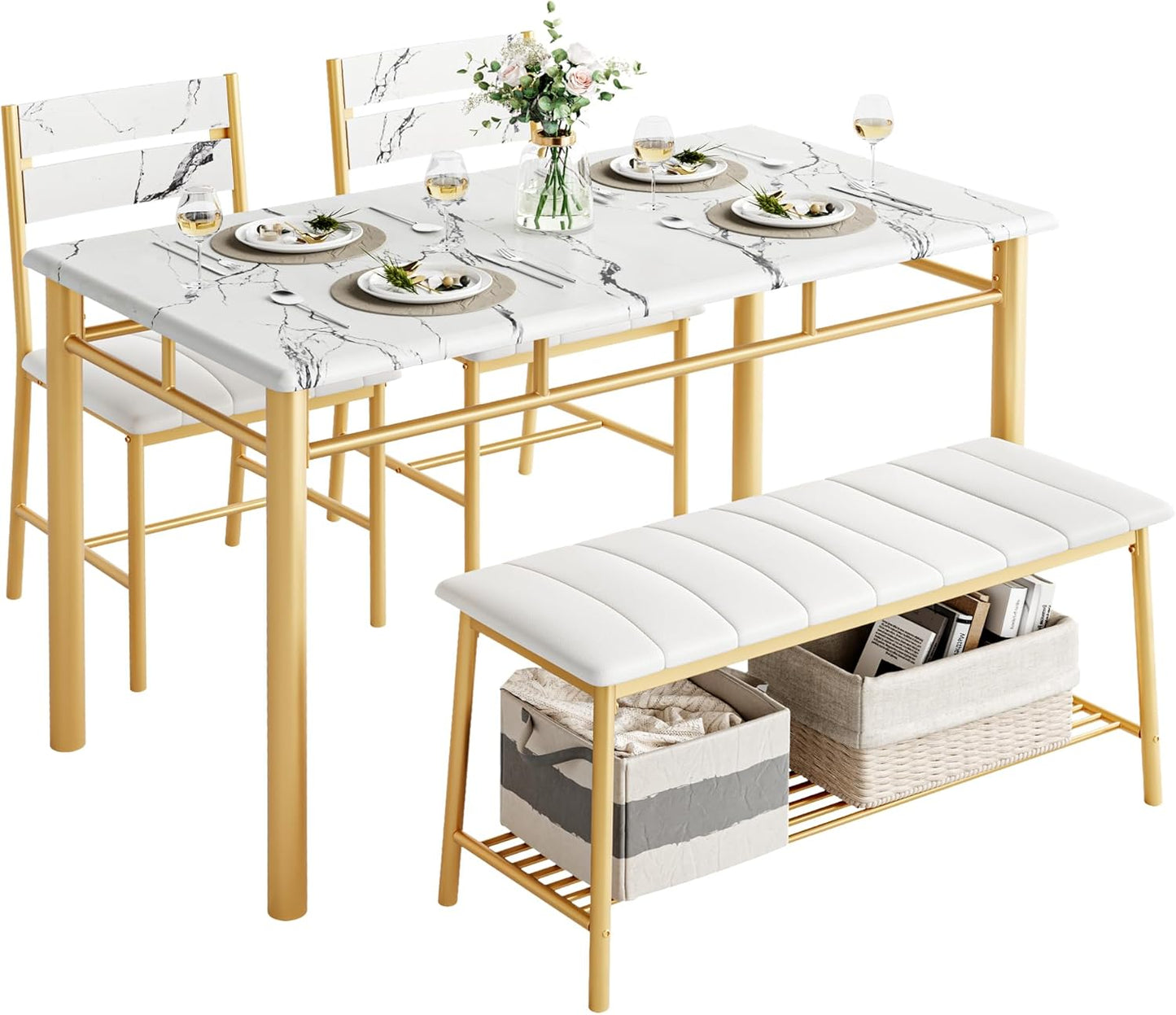IRONCK Dining Table Set for 4, Modern Kitchen Table & Chairs