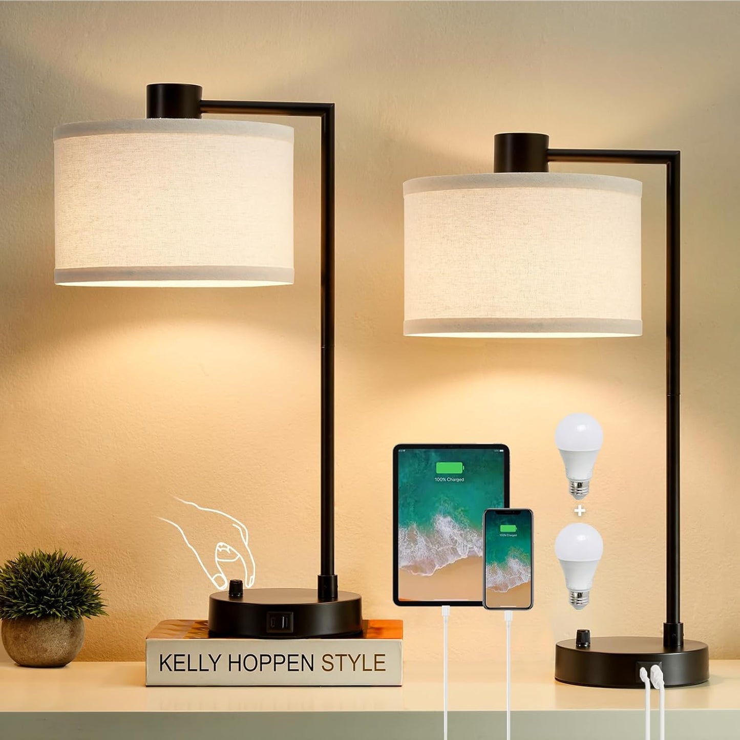 Luvkczc Table Lamp Set of 2 with USB Ports for Modern Spaces