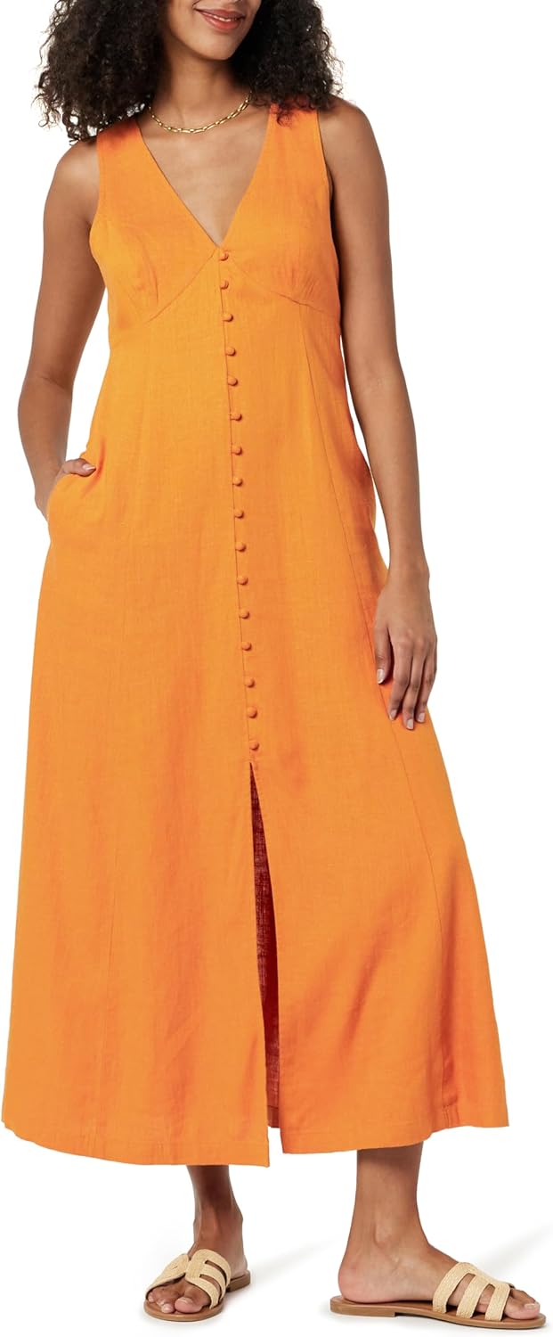Blanca Linen Button-Front V-Neck Maxi Dress for Special Occasions