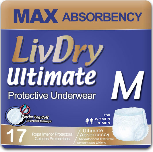 Max Absorbent Incontinence Underwear, Leak Protection, Medium, 17-Pack