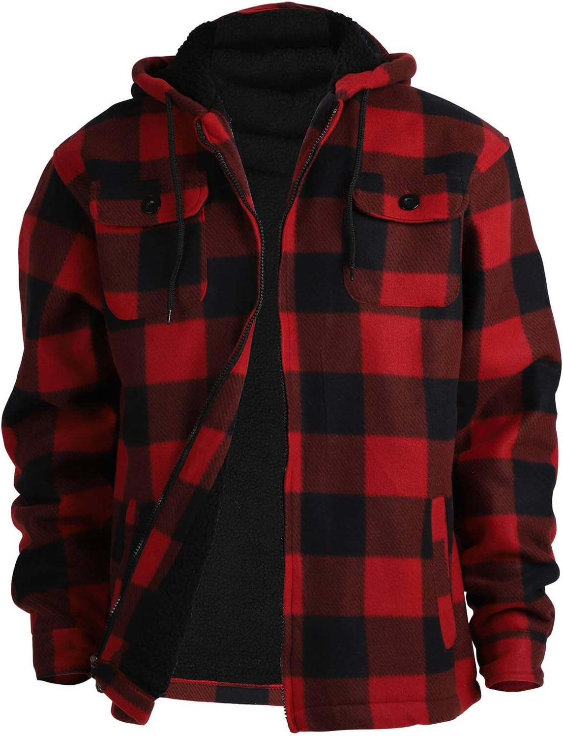Heavy Thick Flannel Plaid Jacket for Men - Warm Sherpa Hoodie