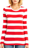 Zecmos Long Sleeve T Shirt Women Striped Tee Crew Neck - Slim Fit