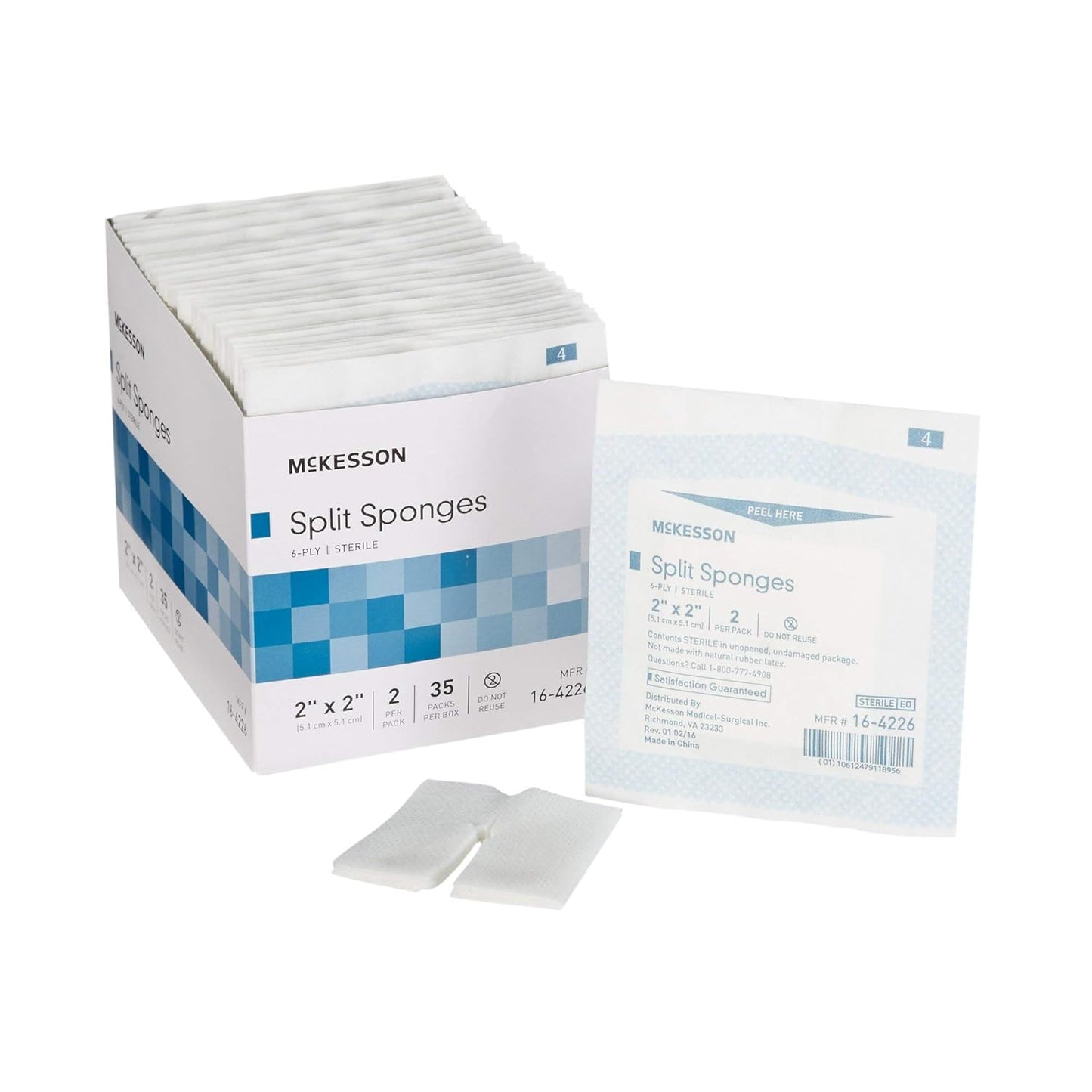 McKesson Split Sponges for I.V. Drain Dressings, 2 in x 2 in