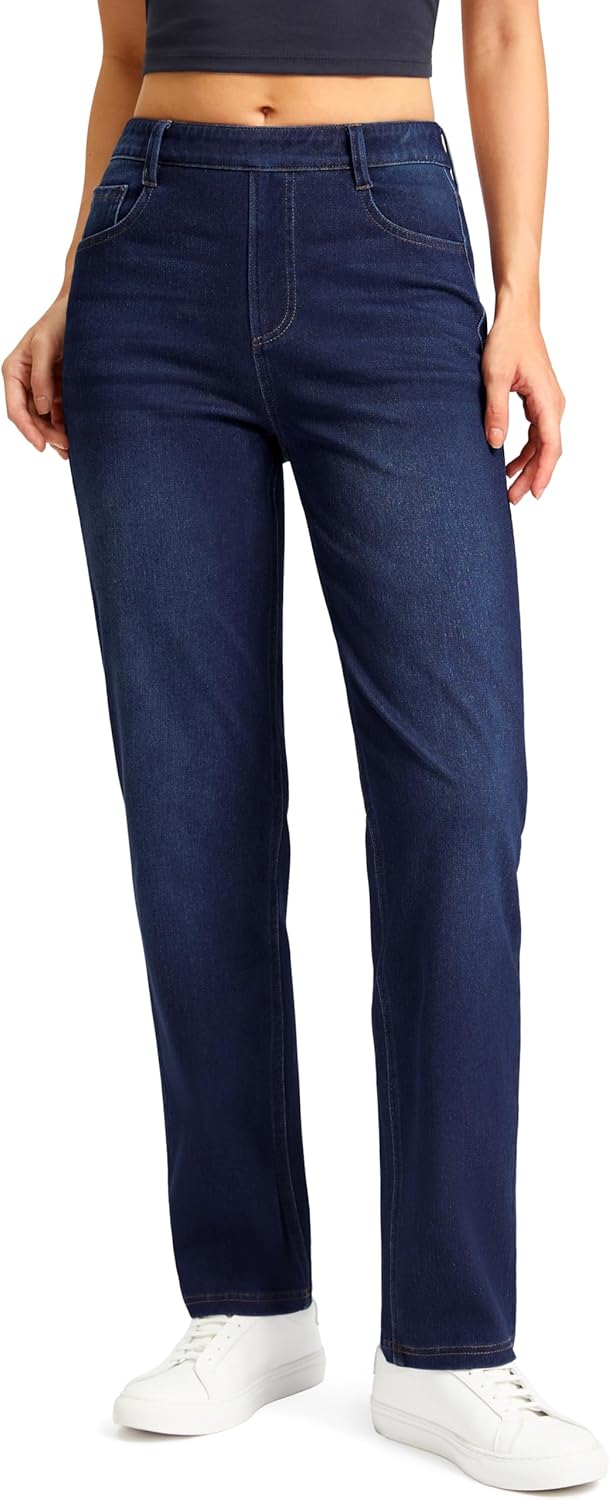 Trendy High Waisted Straight Leg Jeans for Women with Tummy Control