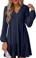 Women's Ribbed Knit V Neck Mini Dress for Fall 2025 - Empire Waist