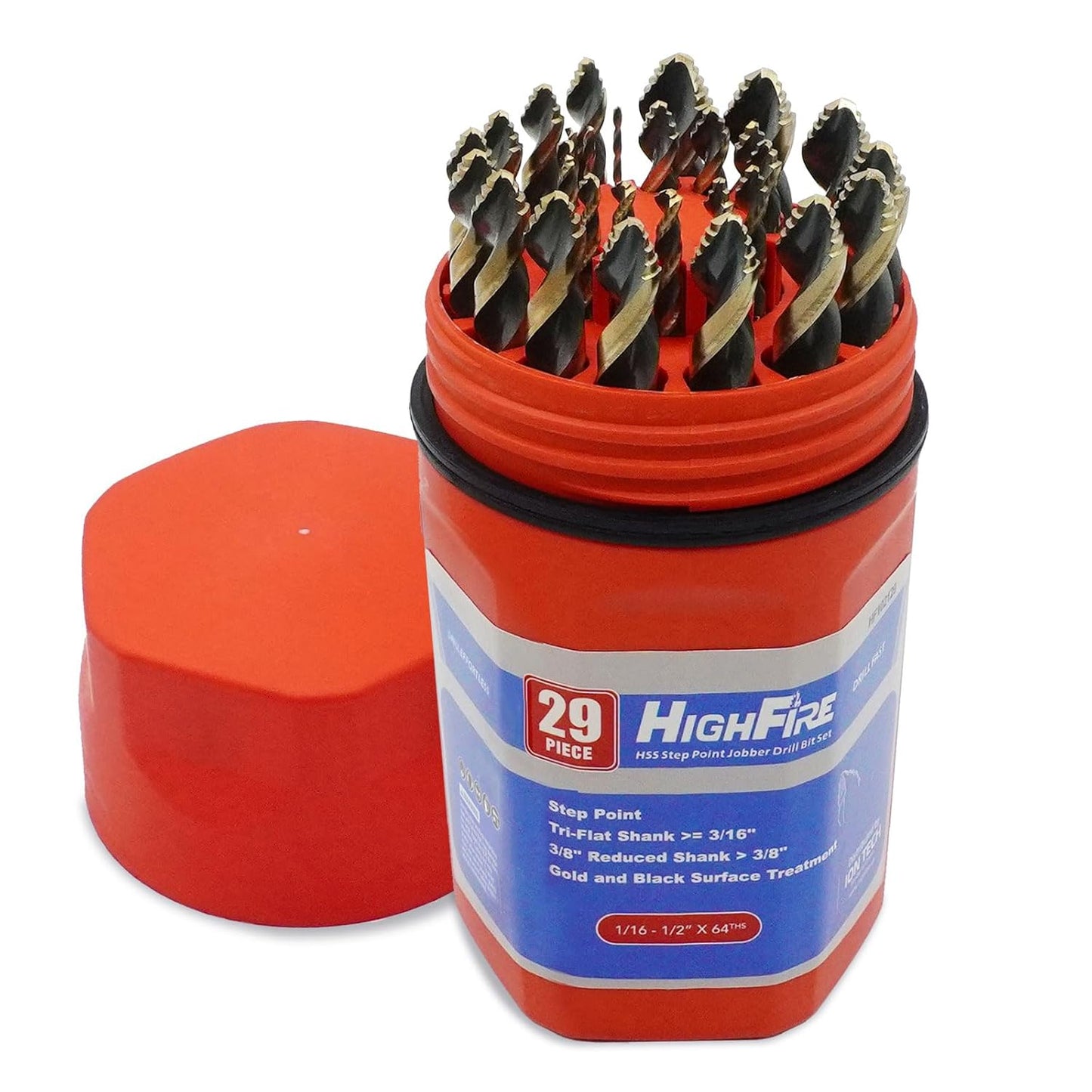 HIGHFIRE 29 Piece HSS Stepped Point Drill Bit Set for Metal