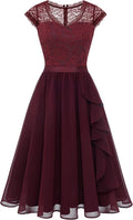 Women's Floral Lace Ruffle Bridesmaid Dress - Short A-line Fit