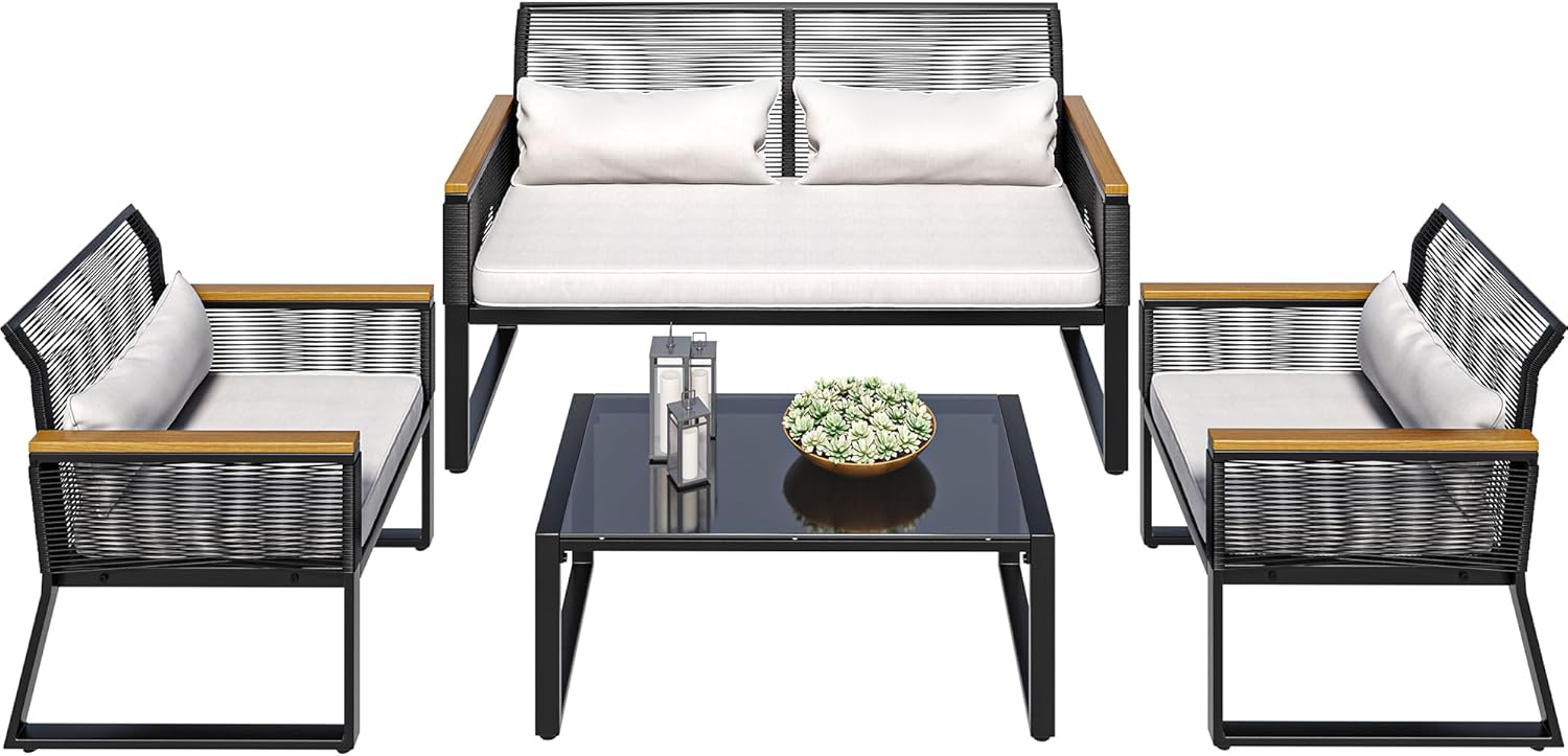 YITAHOME 4-Piece Outdoor Wicker Patio Conversation Set
