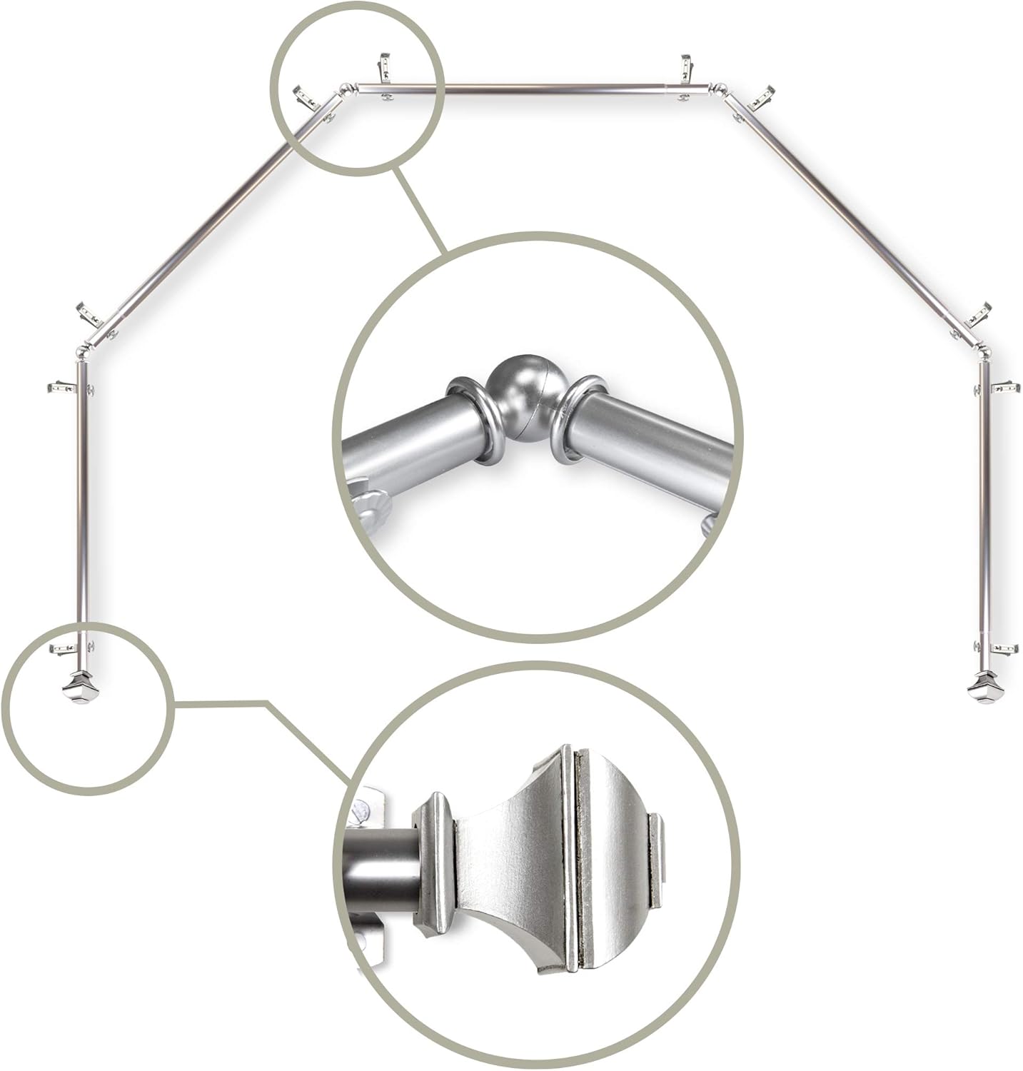 Stylish Bay Window Curtain Rod - Rod Desyne Satin Nickel