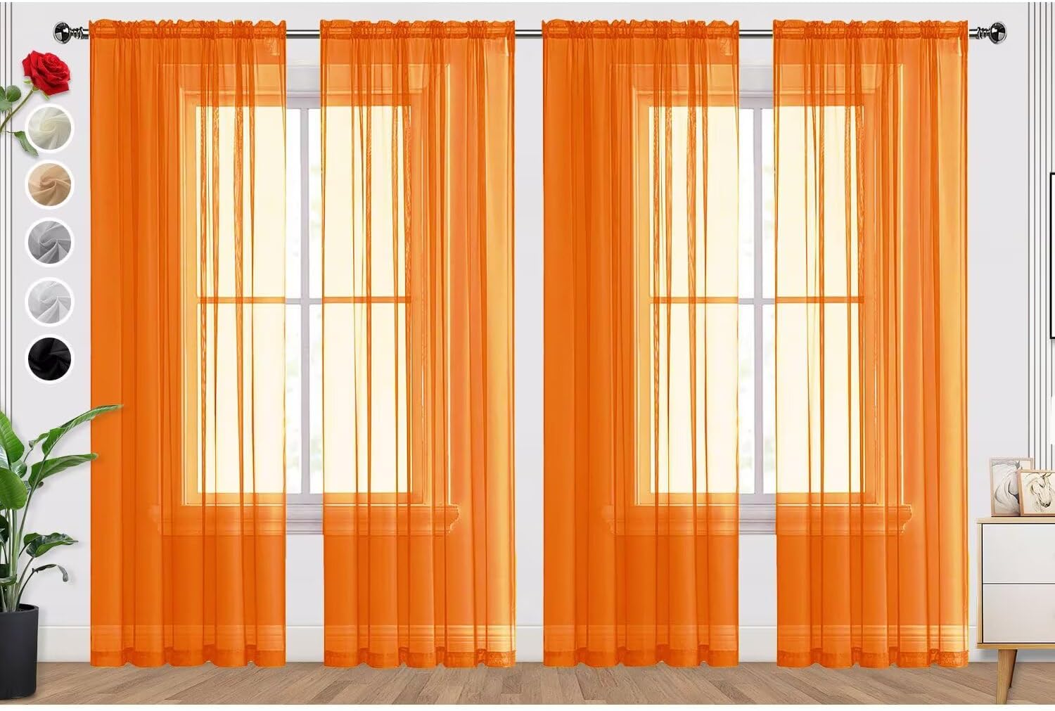 SpaceDresser Orange Sheer Curtains for Elegant Home Decor