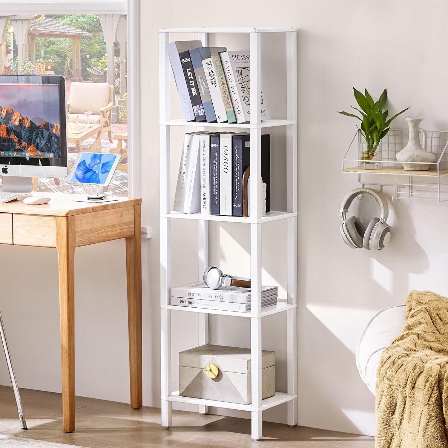 54in Tall Bookshelf - 5-Tier Slim Bookcase for Small Spaces